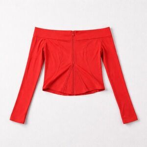 Red Off-Shoulder Long Sleeve Top